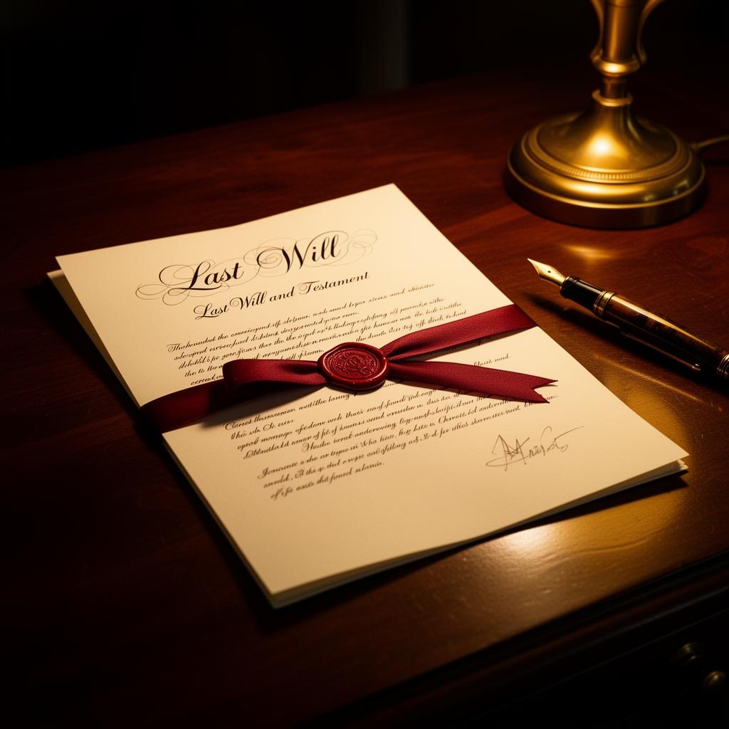 Last will and testament with wax seal and fountain pen