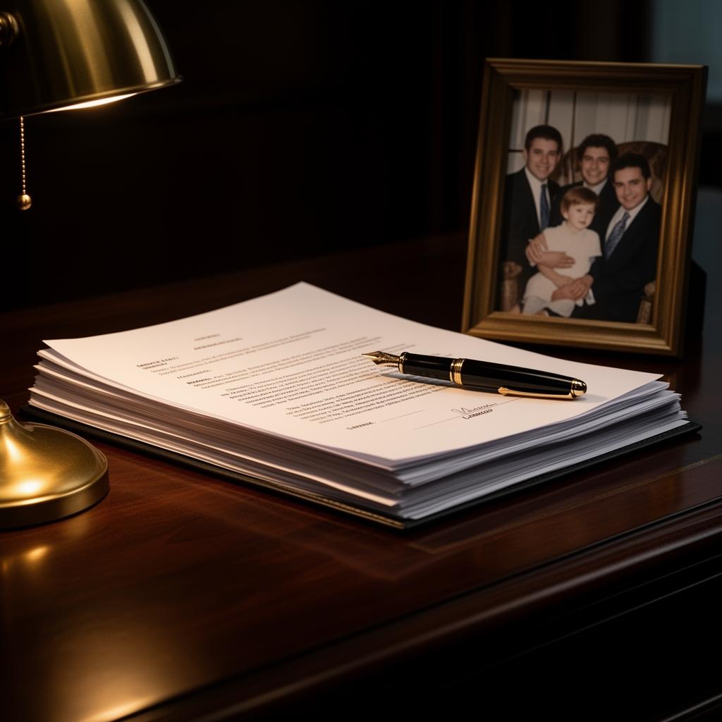 Stack of legal agreements with a fountain pen