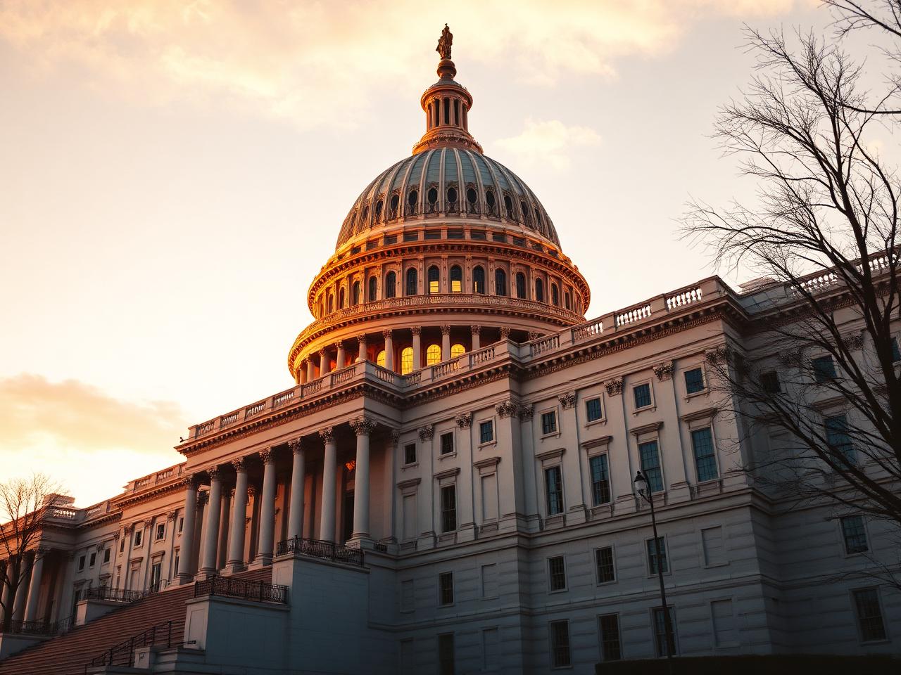 The U.S. Capitol building bathed in golden hour light